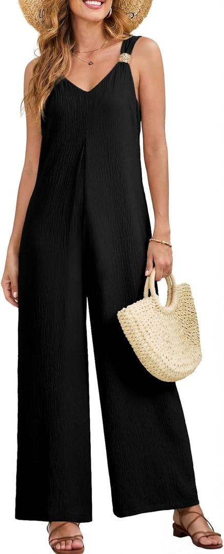 Acelitt Womens Sleeveless Wide Leg Jumpsuits with Pockets,S-XXL (Black, XXL)