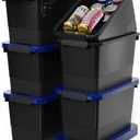 WYT 7 Quart Storage Bins with Lids and Latch, 6-Pack Stackable Plastic Organizing Box with Buckle and Handle, Durable Nestable Totes Containers (Black/Blue)