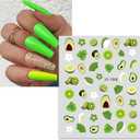 4 x 6 Sheets Fruit Nails Stickers Nails Art Stickers 3D Self Adhesive Colorful Fruit Nail Decals with Mixed Cherry Watermelon Strawberry Lemon Nail Design Nail Art Supplies for Women Nail Decorations