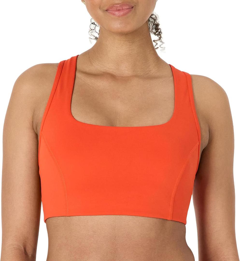 Amazon Essentials Womens Active FormFlex Buttery Soft Light Support Square Neck Racerback Sports Bra (XX-Large, Bright Red)