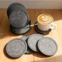 Set of 6 Non-Slip Silicone Coasters with Holder, Double-Sided Absorbent for Hot/Cold Drinks, Scratch & Water Ring Protection for Wood Tables, Home Office Bar, Black Gold Marble (Grey) (Gray)