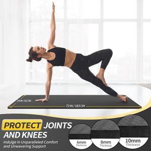 CAMBIVO Yoga Mat for Women Men Kids, 1/3 & 1/4 & 2/5 Inch Extra Thick Yoga Mat Non Slip, 72" x 24" TPE Yoga Mats, Workout Mat with Carrying Strap for Yoga, Pilates and Floor Exercises (Black)