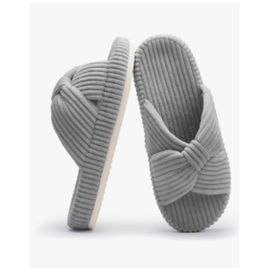 Chantomoo Slippers for Women Memory Foam House Bedroom Corduroy Bow Crossbands Slide Slipper Shoes Comfy Trendy Gift Slippers, Size 42-43