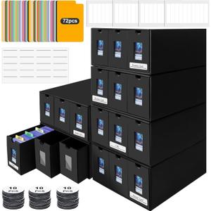 10800+ Card Storage Box, 2000+ Toploader Storage Box for Commander Display,with 72 Dividers, Labels & Tapes,Fit for TCG, PTCG, MTG