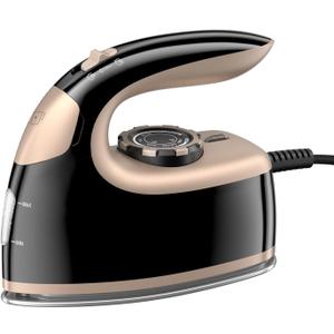 MIYOKO Mini Steam Iron for Clothes, 1000W Portable Small Iron, with Non-Stick Soleplate, 25G/Min High Speed Steams, 90ML Water Tank, 110-120V for Home Travel Sewing and Quilting, Black & Gold