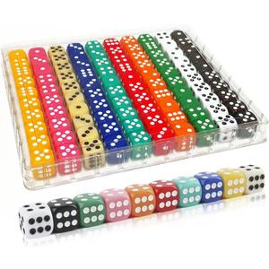 SLSESIN 100 Pieces 16MM Dice Set, 6 Sided Standard Colored Dices with Portable Plastic Box, Opaque 10 Colors Games Dice for Board Games, Parties, Classroom Math Bulk Dice