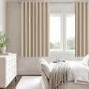 ChrisDowa 100% Blackout Natural Solid Solid Curtains 63 Inches Long 2 Panels for Bedroom Living Room,Farmhouse Room Darkening Thermal Insulated Soundproof Grommet Top Window Treatment Drapes,52x63