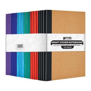 Better Office Products 24 Pack Small Kraft Notebooks, 4.1 in x 5.5 in, 120gsm, 48 Heavyweight Unlined Blank White Pages, Assorted Vibrant Color Spines, Soft Cover Mini Notebooks, Art Sketchbooks