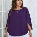 SCOMCHIC Plus Size Blouses for Women Summer Chiffon 3/4 Sleeve Tunic Tops Dressy Scoop Neck Casual Loose Flowy Shirts (Purple)