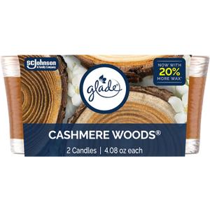 Glade 1-Wick Scented Candle Jar, Cashmere Woods, Air Freshener Infused with Essential Oils, 4.08 Oz, 2 Count