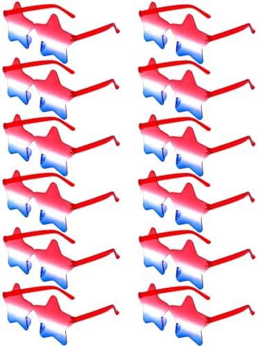LYMOJOR 12 Pack Independence Day Red and Blue Star/Heart Sunglasses 4th of July Party Sunglasses Patriotic Glasses