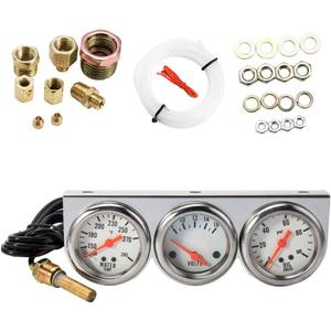 3 in 1 Car Oil Volt Water Gauge Kit - Universal Chrome 3-Gauge - Illuminated - Oil Pressure, Voltage, Water Temperature (Three in One)