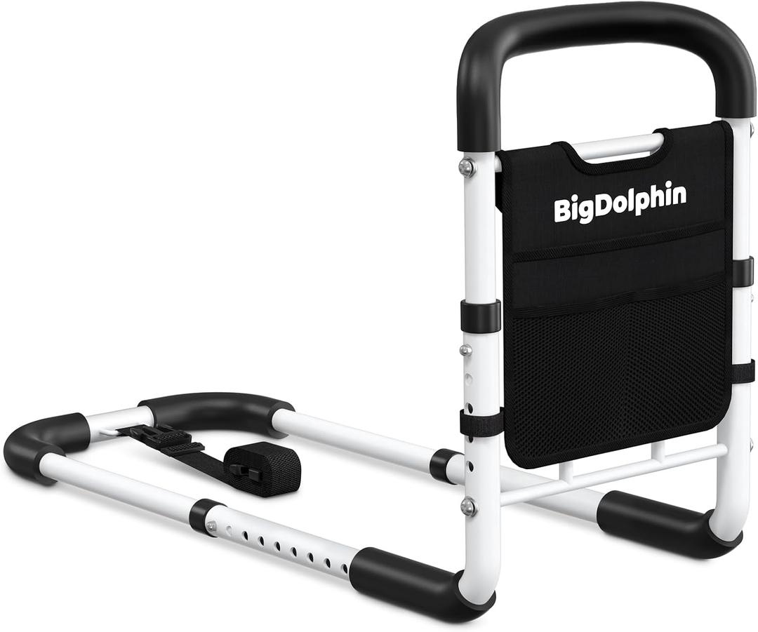 Bed Rails for Elderly Adults - ASTM Approved Adjustable Bed Cane with Non-Slip Ergonomic Handle & Storage Pocket, Bed Railings for Seniors Hold up to 350 LBS, Tool-Free (Medium)