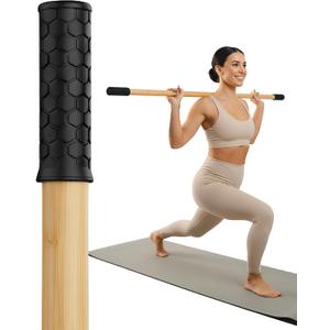 5ft Yoga Stick Made from Natural Bamboo - Stretching Stick for Mobility, Balance, Pilates & Physical Therapy - Exercise Stick with Non-Slip Ends - Includes 20+ Video Tutorials