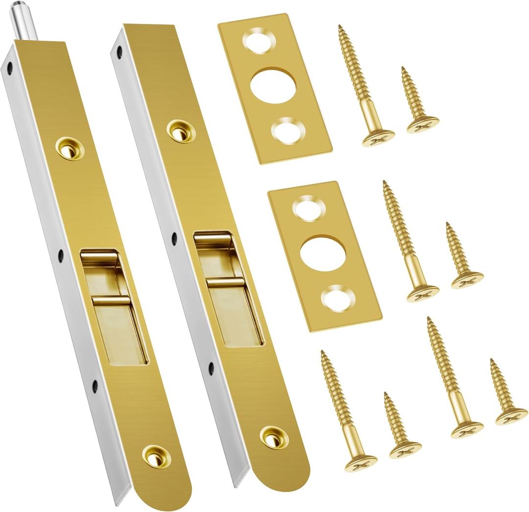 2 Pack 7 Inch Flush Bolt for Double Door, Heavy Duty Chrome Plating Flush Latch Bolts, French Lock for Opening and Composite Wood Double Dummy Door (Copper Plating Color)