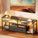 Huuger TV Stand for 55 60 Inch TV, Entertainment Center with Power Outlets and LED Lights, 54 Inch TV Console for Living Room, Media Console with Drawers and Shelves, Black