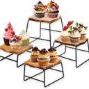 ZENFUN 4 Piece Wood Buffet Risers, Dessert Table Risers Food Display Riser, Pizza Pan Riser, Cupcake Stand & Wood Display Risers, Nesting Food Platter and Plate Holder