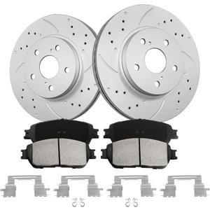Anpulsero Front Brake Kit, Drilled and Slotted Brake Rotors Brake Pads Compatible with 2004-2010 Toyota Sienna, 2005-2006 Toyota Camry (SE XLE V6 Models ONLY)| Anti-Rust Geomet Coated |296mm(11.7in)