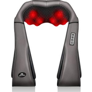 MagicMakers Neck Massager with Heat Gifts for Women, Men, Dad, Mom, Family, Friend, Mothers Day, Fathers Day, Christmas, Shiatsu Kneading Back Massager for Shoulder, Pain Relief, Muscle Soreness (Gray)