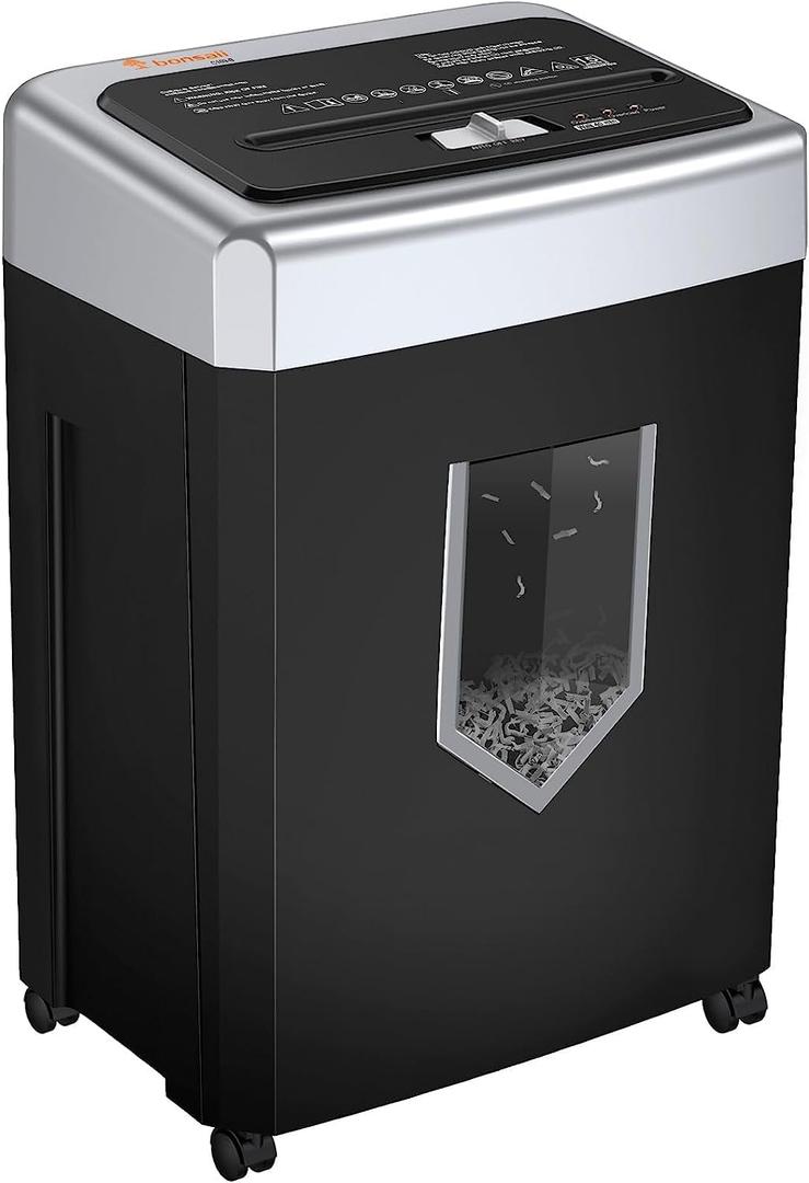 Bonsaii 15-Sheet Office Paper Shredder, 40 Mins Heavy Duty Shredder for Home Office, Crosscut Shreder with Anti-Jam System & P-4 High Security Supports CD/Credit Cards/Staple,5 Gal Pullout Bin C169-B