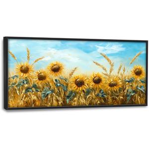 Olivine Sunflower Large Wall Art, Farmhouse Pictures Wall Decor, Wheat Canvas Prints Painting, Framed Artwork for Living Room Bedroom Kitchen Bathroom Office Home Decoration 60"x30"