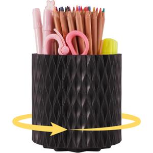 Black Pen Holder for Desk, 360 Rotating Pen Organizer with 5 Slots - Spinning Pencil Holder & Pencil Cup for Office, Art Supply, Makeup Brush - Desk Organizer for Home, School