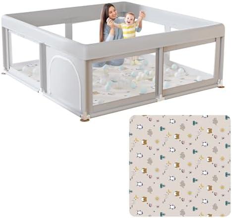 Hiaksedt Baby Playpen with Mat Small Playpen for Babies and Toddlers 50" x 50"Baby Fence Playards