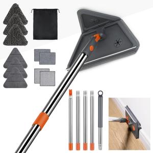 Baseboard Cleaner Tool with 84" Long Handle, 360 Wall Mop with Triangle & Rectangle Heads & 10 Reusable Pads for Baseboard, Wall, Ceiling Cleaning