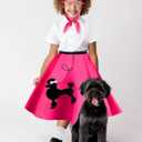 1950s Kids Poodle Skirt 50s Sock Hop Costume with Shirt Scarf Headband Earrings Glasses Socks (4-6 Years, Hot Pink)