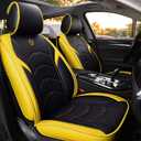 Cartoon Bear All-Inclusive Leather Four Season Seat Cover Cushion 5 Seat Full Set of Universal Fit (Black-Yellow)