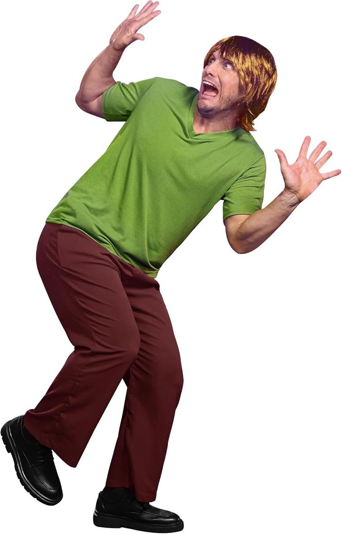 Mainfini Men Halloween Shaggy Costume Wig Green Shirt Brown Pants Adult Funny Outfits (S-3XL) (Large)