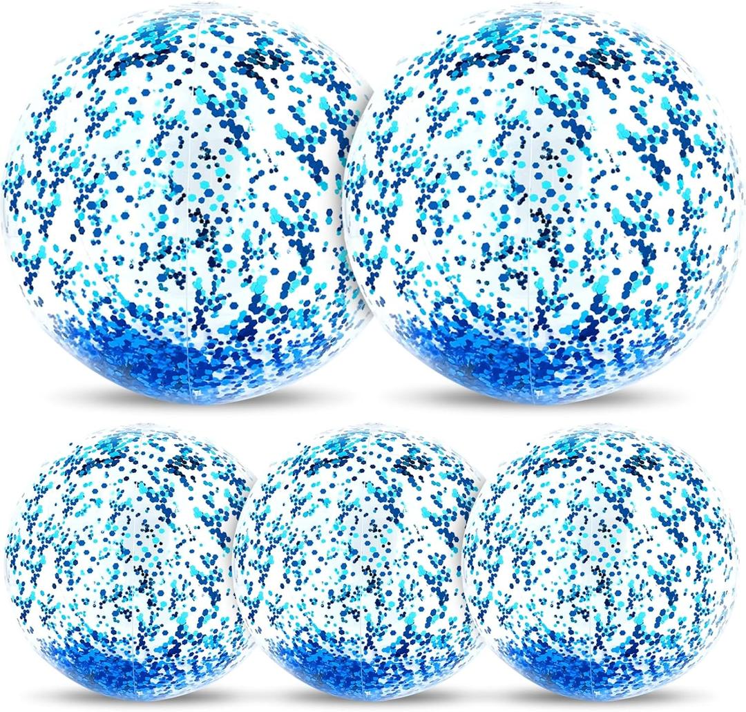 5 Pack Sequins Beach Balls 16 Inch 24 Inch, Inflatable Confetti Glitters Clear Beach Ball Swimming Pool Toy Birthday Party Supplies Pool Party Decorations Favors Gifts Water Balloons for Kids Adults