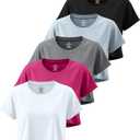 Real Essentials 5 Pack: Women's Dry-Fit Crop Top Short Sleeve Shirts Workout Gym Cropped Athletic Tee (2X)