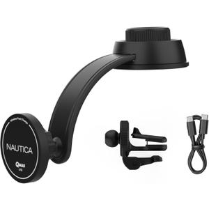 Nautica Turan QMAG Lite Wireless Magnetic Car Charger 15W, Universal Fast Charging Phone Mount, Dashboard & Vent Mount, 360 Rotation for iPhone 17, Galaxy S25, Pixel 10 & More Travel Accessories
