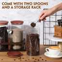 Suclain 3 Pcs Glass Coffee Bean Container 44 oz Airtight Coffee Canister with Shelf and Measuring Spoon Kitchen Food Canister Jar for Sugar Candy (Classic Style, Wood, Glass, Stainless Steel)
