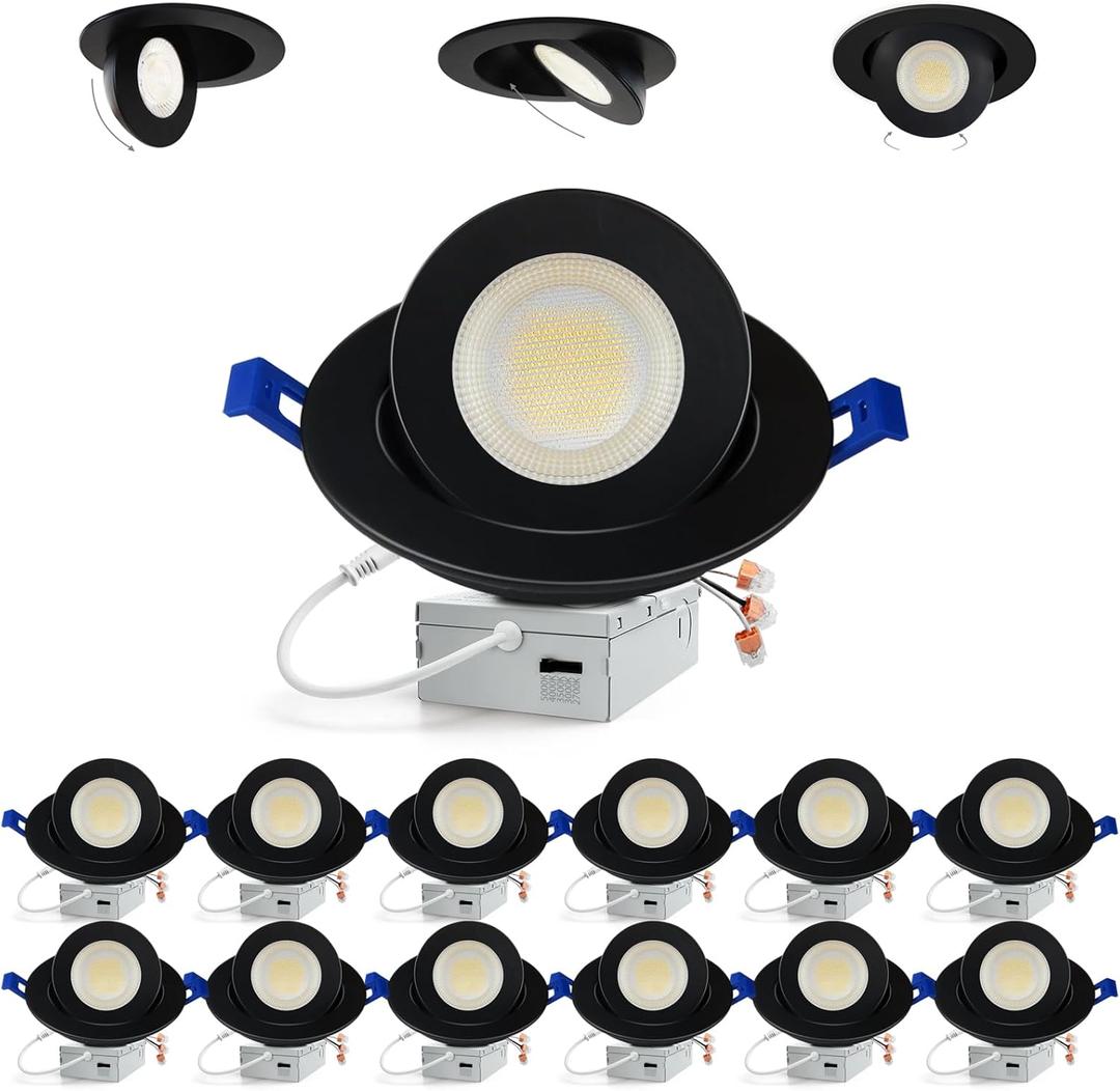 Adetu Recessed Lighting 6 inch, 360+90 Adjustable Directional 6 inch Gimbal Led Recessed Light, 2700K-5000K 5CCT Dimmable Retrofit Eyeball Can Recessed Lights with Jbox, ET (White-12 Pack)