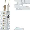 Tudomro Umbrella Stands for Entryway Large Metal Umbrella Holder 6.3 x 5.5 x 16.5 Inches with Removable Water Tray and Hooks Decor Freestanding Rectangular Storage Hollow Rack for Home Office (White)