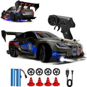 RC Drift Car 2.4GHz 1:24 Scale 4WD 25KM+/H High Speed Model Vehicle with LED Lights Drifting Tire Racing Sport Toy Car for Adults Boys Girls Kids Gift (Black)