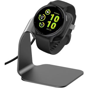 EZCO Charger Dock Compatible with Garmin Vivoactive 5 4 4S 3/3 Music/Venu Sq/Venu/Venu 3S 3 2S 2, Premium Aluminm Charging Cable Stand Base Station USB Date Syn for Fenix 7 7S 7X 6 5 Smartwatch