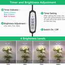 LORDEM Black Full Spectrum LED Grow Light, 72 LEDs, 4 Brightness Settings, Auto On/Off Timer, Height Adjustable, Ideal for Large Plants