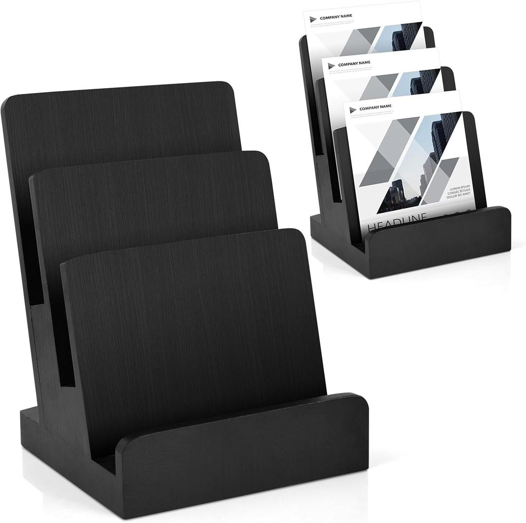 6 x 9 Wood Brochure Holder 3 Tier Pamphlet Display Stand Black Brochure Display Stand Postcard Holder Flyer Holder Magazine Rack Literature Stand Book Display for Desk Booklets Menu (1)