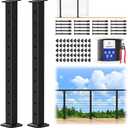 CKE 5ft-10ft Complete Set 36" Cable Railing Post Kit, 2Pack Black Level Drilled Line Posts(35"x2"x2"), Swageless Deck Cable Railing System Kit, 150ft 1/8" Wire Rope(No Handrail), Black Post Kit LPS02(Maybe Missing Parts)
