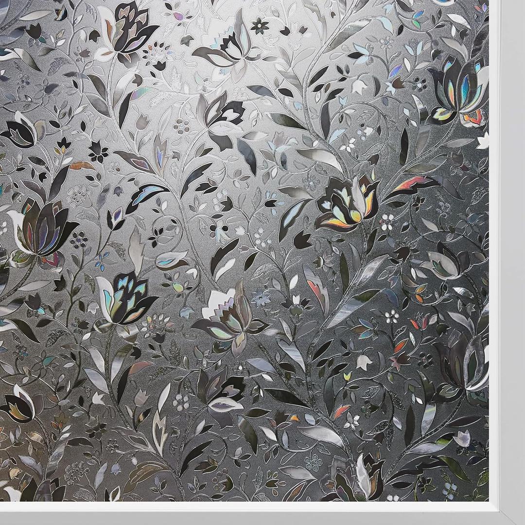 Kromapolis Window Film, Window Privacy Film Frosted, Vinyl Glass Covering, Stained Glass Decorative Film, Static Window Clings, Non-Adhesive (Grayish Black, 29.5 x 78.7 inch), 29.5In x 78.7In