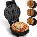Mini Waffles Maker with 6 Removable Plates, 3 in 1 Small Waffle Maker Mini- Waffle, Pancake, Donut, 6" Non Stick Waffle Iron for Kids and Families, Black