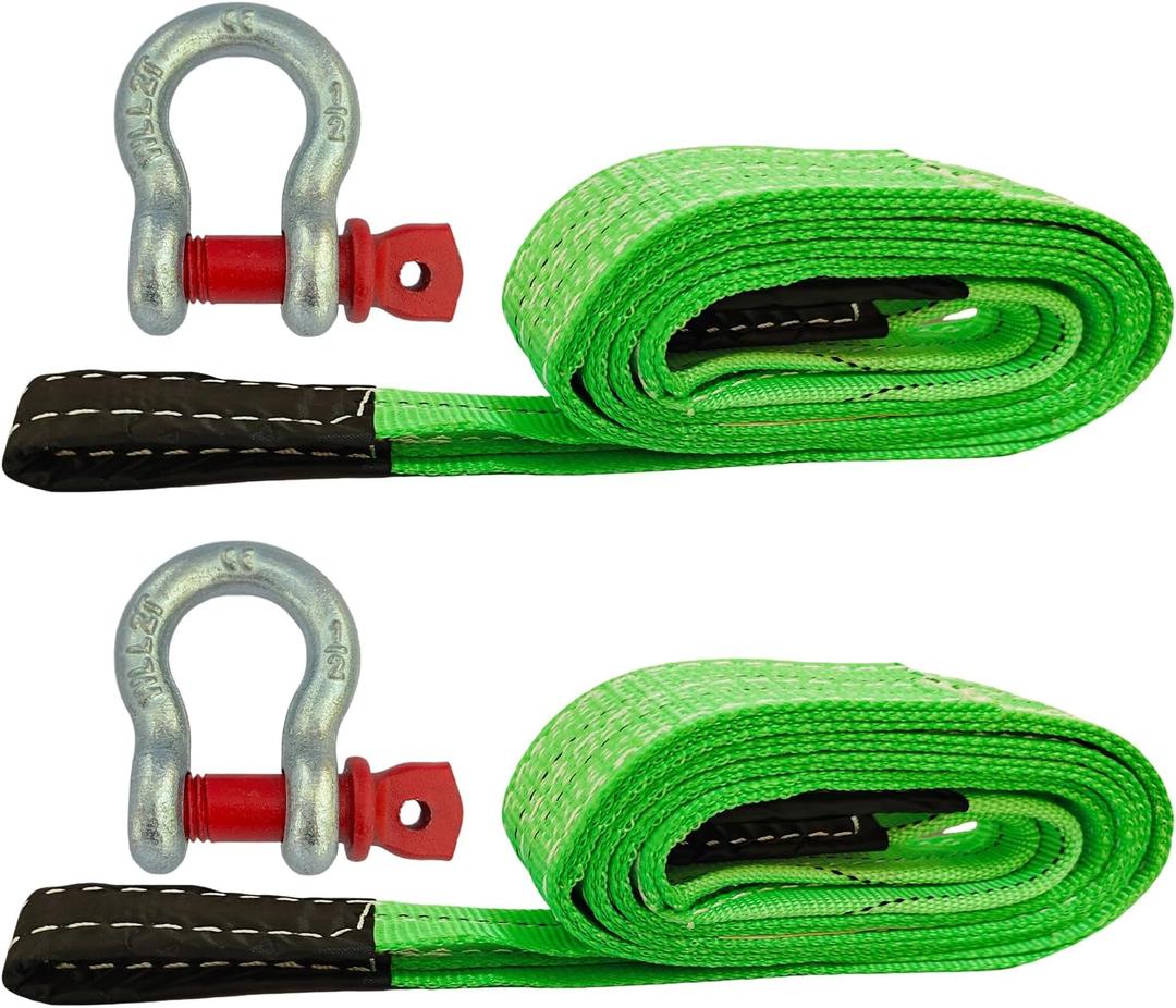 HENBOW Lift Sling Straps|2" × 6.5' Web Sling Strap with D Ring Shackles|4400Lbs Safety Work Load and 17600Lbs Breaking Load| Recovery Strap for Hoist Car Tree Saver Winch Recovery(2 Pack)