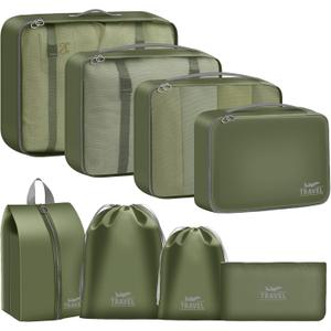 Packing Cubes for Travel - 8 Set Luggage Organizer Bags for Family, Mesh Breathable Packing Cubes for Suitcases Durable Travel Essentials Bags Set (Green)