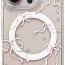 Magnetic Pink Bow Glitter Clear Case for iPhone 15 Pro Max 6.7[Compatible with MagSafe],Aesthetic Trendy Cute Star Y2K Bling Anti-Yellow Stylish Protective Cover
