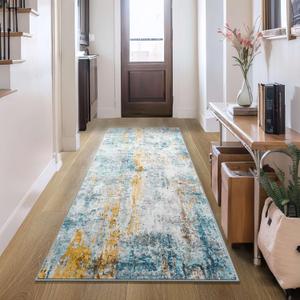 2x6 Rug Runners for Hallways Kitchen Runner Rug Non Slip Washable Blue Long Runner Rugs with Rubber Backing Soft Abstract Carpet Runner for Hallways, Kitchen, Bedroom, Bathroom, Entryway