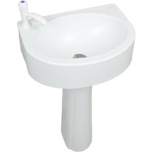 Plastic Pedestal Sink Small Bathroom Pedistal Sinks Set 17.7"x13.4"x30.3"H No-Drill Installation Self-Adhesive Wash basin with Faucet Hole for Lavatory Room Column Wash Basin Rv Sink for Home Garage