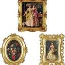 Thyle 3 Pcs Small Gold Vintage Picture Antique Resin Photo Frame Set Rectangle Ornate Antique Picture Frames for Art Tabletop Display Wall Hanging Home Decor(Gold)